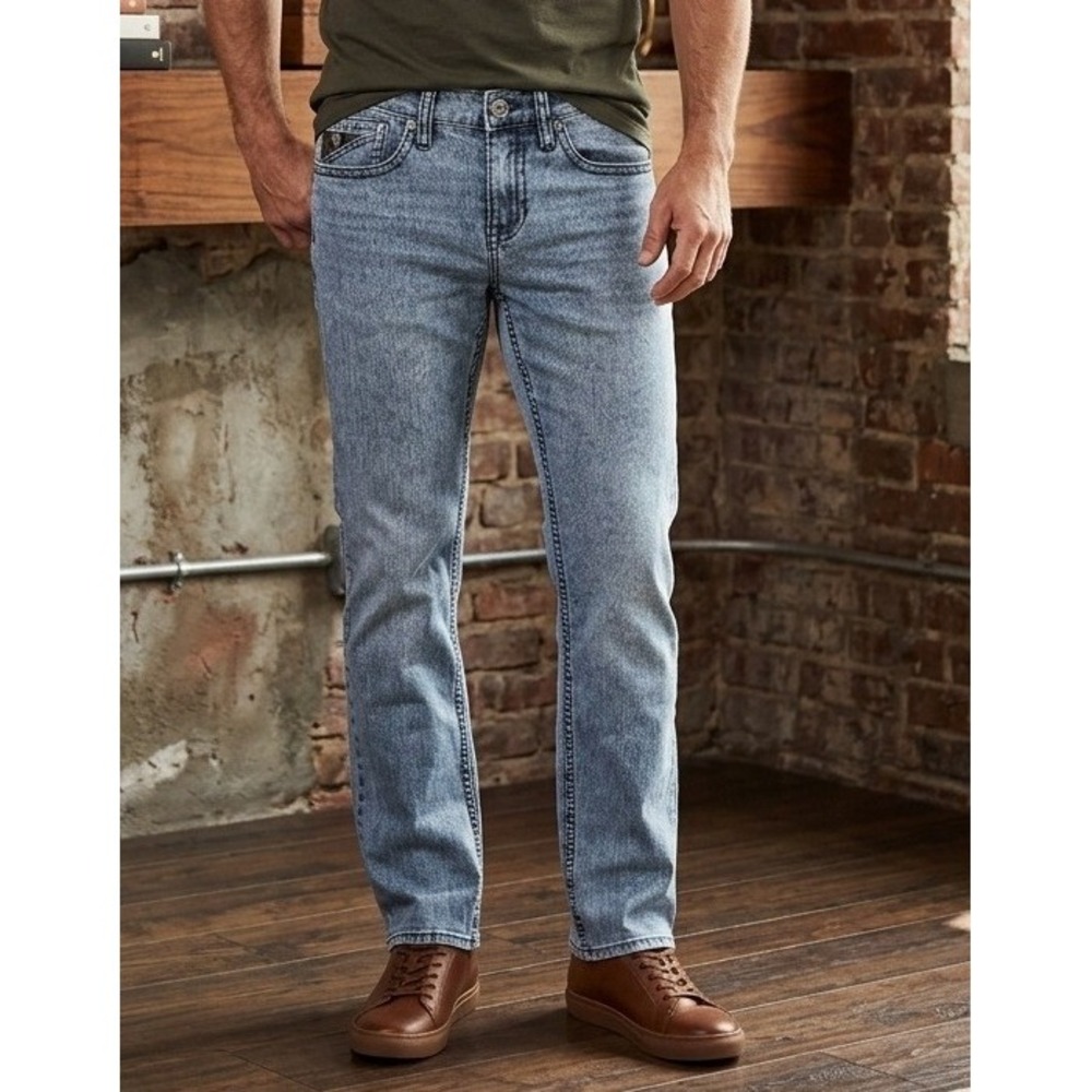 Y2K Rank 45 Straight Leg Denim Jeans Men's 30x34 Light‎ Wash Blue Cotton Stretch